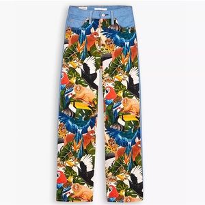 Levi’s x FARM Rio Ribcage Straight Jeans Tropical Button Fly Sz 27 Medium Wash